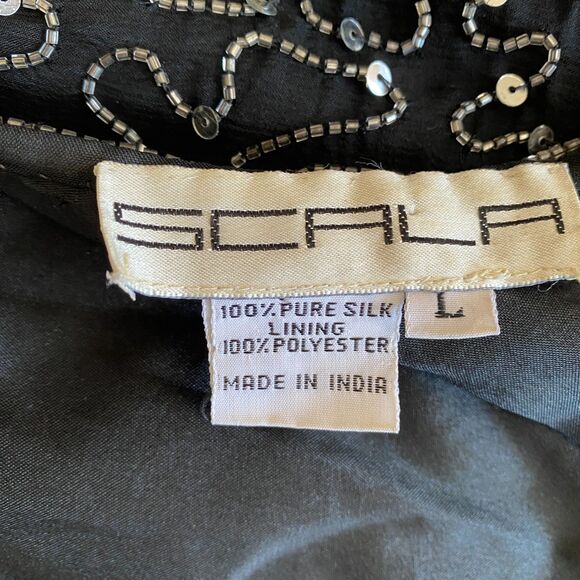 VINTAGE SCALA Black 100% Silk Beaded Sequin Maxi Gown Size Large - Picture 12 of 12